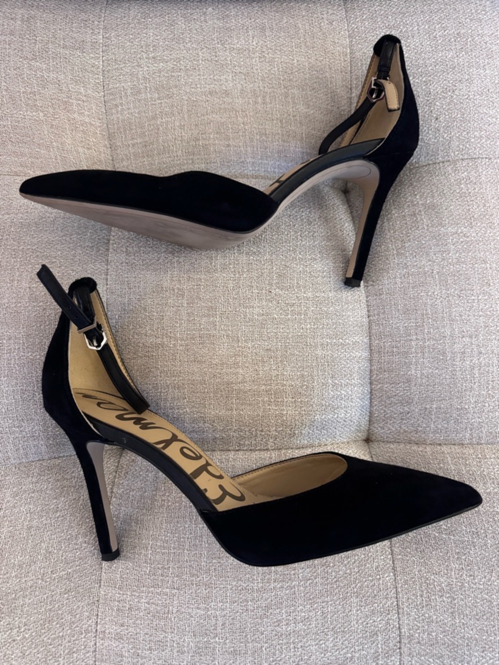 Sam Edelman Harlow Sz 10 Black Suede D’Orsay Heels Ankle Strap Pointed Toe - Picture 3 of 7